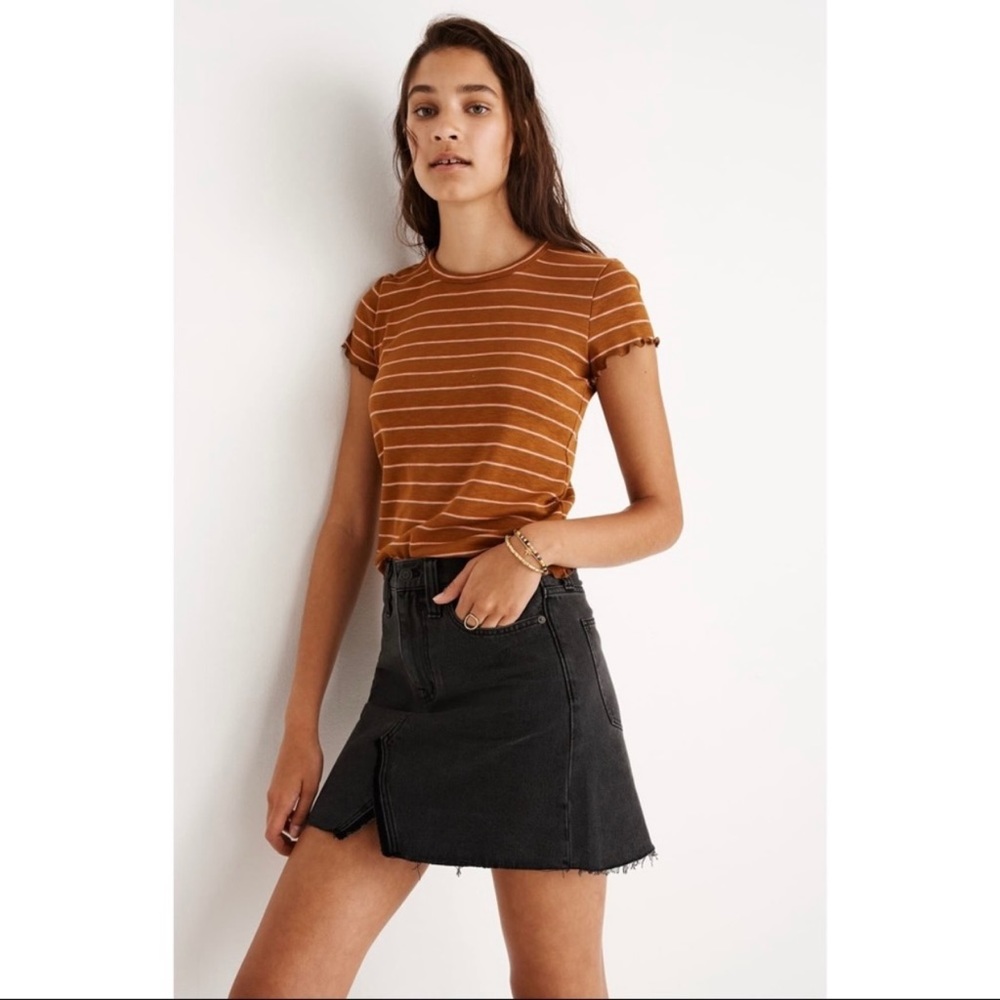 Madewell Rigid Black Raw Hem Denim Jean A Line Mini Skirt Size 2 NWT